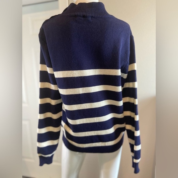 Kirundo~Super Soft~Navy & Off-White~Ribbed Knit~Striped~Pullover~Sweater~Size S - Picture 11 of 12